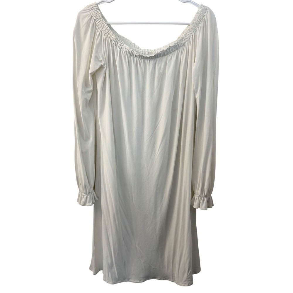 Luli Fama White Off Shoulder Long Sleeve Beach Coverup Mini Dress Womens Medium